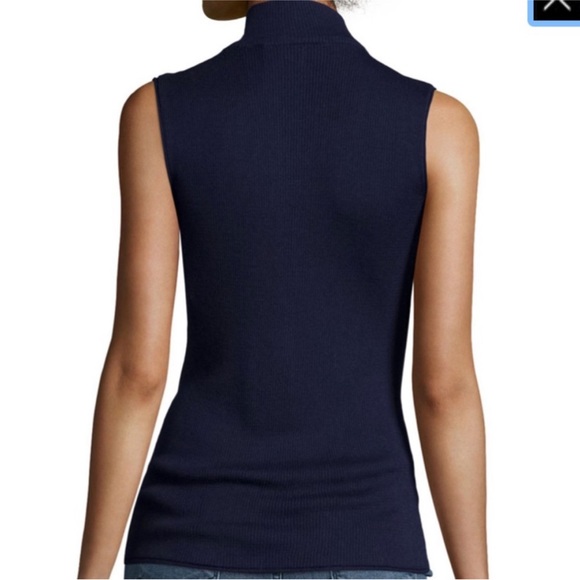Frame Denim Mock / Turtle Neck Ribbed Sleeveless Top in Navy Blue Size XS - Picture 16 of 17